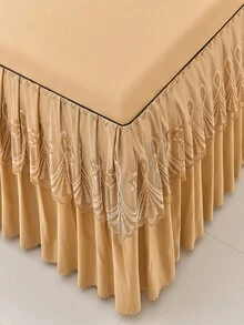 1 件纯色蕾丝床裙韩式床罩 1 件法兰绒床上用品套装防尘保护套适用于卧室家居 - 卡其色 - 查看 7