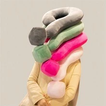 1pc Light Blue Question Mark Shaped Pillow Neck Rest, Creative Symbol Plush Toy For Sofa, Office, Living Room, Home Decor - Baby Blue - View 3