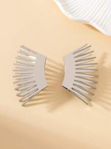 1pair Fashionable Geometric Double Comb Shaped Punk Style Ear Studs, Perfect For Daily Wear For Women - Silver - View 2