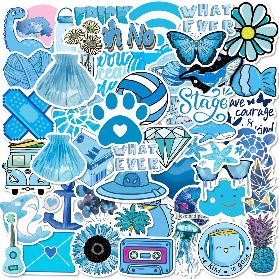 50 piezas Pegatinas azul con dibujos animados grafiti - Azul - Ver 1