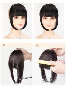 夹式刘海接发合成假发假刘海自然发小号黑棕色配件假发 - 黑色 - 查看 5