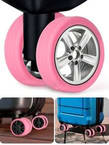 件/套行李箱輪罩，辦公輪椅輪罩，便攜式行李箱輪保護罩彩色矽膠行李輪罩行李萬向輪輪罩，降噪輪罩辦公椅，旅行配件，隨身行李箱輪罩適合大多數輪子行李套裝旅行返校旅行必需品飛機行李箱隨身攜帶學生男女度假行李 - 粉色 - 查看 2