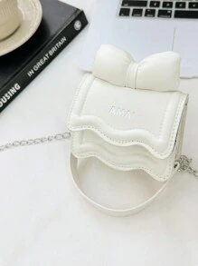 Children's Fashionable Mini Shoulder Bag With Bowknot & Chain Strap, Crossbody Bag - White - View 4