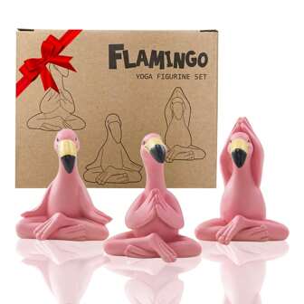 Yoga Flamingo Decoration Figures Miniature Garden Decoration For Outdoors, Whimsical Pink Flamingo Figure, Fairy Garden, Zen Decoration For Lawn, Gifts For Garden Or Indoors, 6 Cm High, Set Of 3