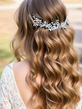 1 女士双梳发饰，合金材质，镶嵌水钻，手工扭制，珍珠后脑勺装饰发箍头饰，优雅波西米亚风头饰，情人节配饰