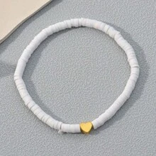 7入組迷你心形珠彩色粘土珠手鏈套裝，復古風格手鐲套裝 - 白色 - 查看 11