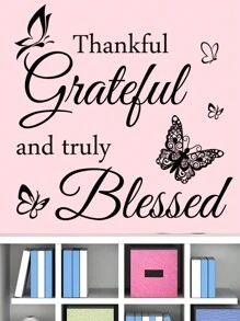 mama look 1pc Wall Sticker New Thankful Grateful Letter Butterfly Wall Sticker Study Bedroom Background Wall Sticker Painting, Stickers, Wall Decal, Vinyl Decal For Home Decorations, Spring Decoration Items Refresh Your Home, Festival Decoration Stickers Gifts Birthday Graduation - Black - View 3