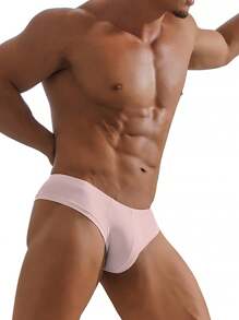 性感男士內褲純色比基尼三角褲,低腰凸起袋三角短褲,舒適透氣模擬絲男士內褲 - 粉色 - 查看 4