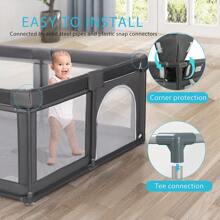 Foldable Baby Playpen 150x180cm Foldable Playpen For Babies And Toddlers, Folding Baby Activity Center, Portable Play Yard With 4 Handlers And 30pcs Ocean Balls. - Grey - View 8