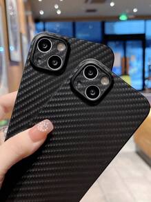 1pc Black Ultra-Thin Carbon Fiber Texture Phone Case Compatible With IPhone - Black - View 3