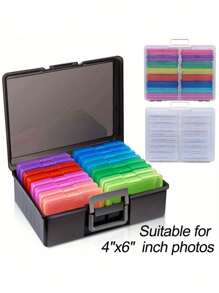 Large Carry-On Luggage With 16pcs Storage Boxes And 4"X6" Photo Boxes. Plastic Boxes Designed For Photos, Crafts, Jewelry, Beads, Pen Holders, Stickers And Home Office Storage. - Transparent Outer Box + Transparent Inner Box - View 2