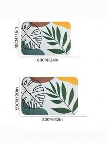 1pc Flannel Printed Doormat, Morandi Style, Plants Pattern, Velvet Carpet, Sponge Absorbent Footpad For Bathtub, Non-Woven Anti-Slip Floor Mat - Grey - View 3