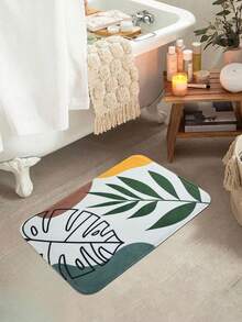 1pc Flannel Printed Doormat, Morandi Style, Plants Pattern, Velvet Carpet, Sponge Absorbent Footpad For Bathtub, Non-Woven Anti-Slip Floor Mat - Grey - View 2