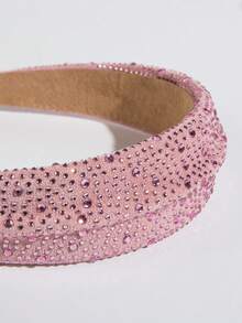 1頭韓風寬邊鑲鑽頭箍女士頭飾 - 粉色 - 查看 2