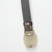 3.7cm Width Western Style Jeans Belt For Men, Explosion-Proof Street, Personalized Buckle, High-End And Vintage Waist Belt - Brown - View 8