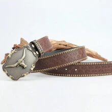 3.7cm Width Western Style Jeans Belt For Men, Explosion-Proof Street, Personalized Buckle, High-End And Vintage Waist Belt - Brown - View 9