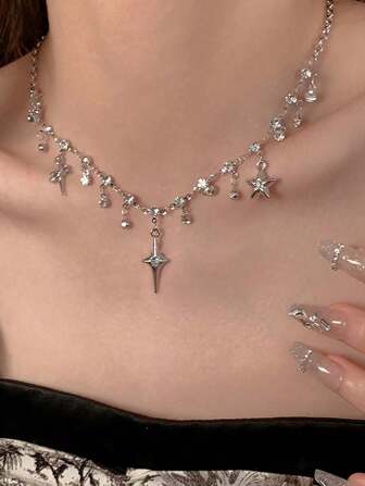 Cross Fringe Necklace Women's Bling Atmosphere Ultra Flashy Zirconia And Unique Design Collarbone Chain