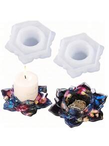 1 pièce Moule en résine pour bougeoir en forme de lotus, boîte à bijoux de conception maison, petit contenant à accessoires, boîte à bonbons pour décoration de table de la maison - Blanc - Voir 1