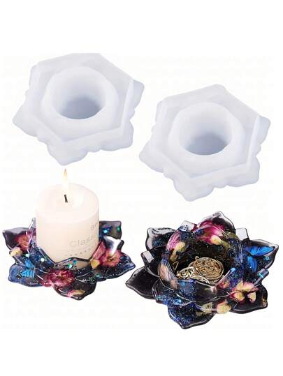 1pc Lotus Candle Holder Resin Mold, Homemade Design Jewelry Box, Small Accessory Container, Candy Box For Household Table Decoration