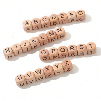 10-26 件 12 毫米带钻孔英文字母的山毛榉木珠子，DIY 首字母珠子