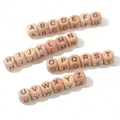 10-26 件 12 毫米带钻孔英文字母的山毛榉木珠子，DIY 首字母珠子