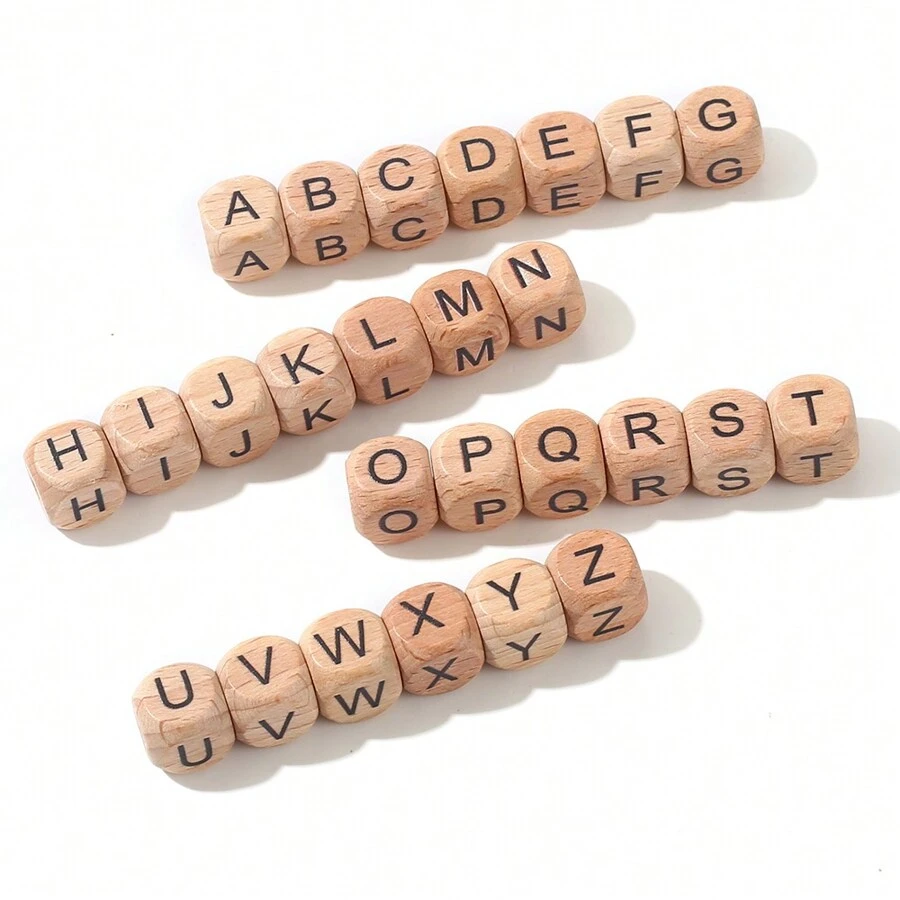 10-26 件 12 毫米带钻孔英文字母的山毛榉木珠子，DIY 首字母珠子