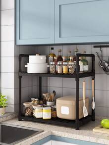 2-Tier Kitchen Countertop Multi-Functional Storage Rack Organizer - Black - View 7