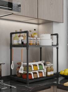 2-Tier Kitchen Countertop Multi-Functional Storage Rack Organizer - Black - View 1