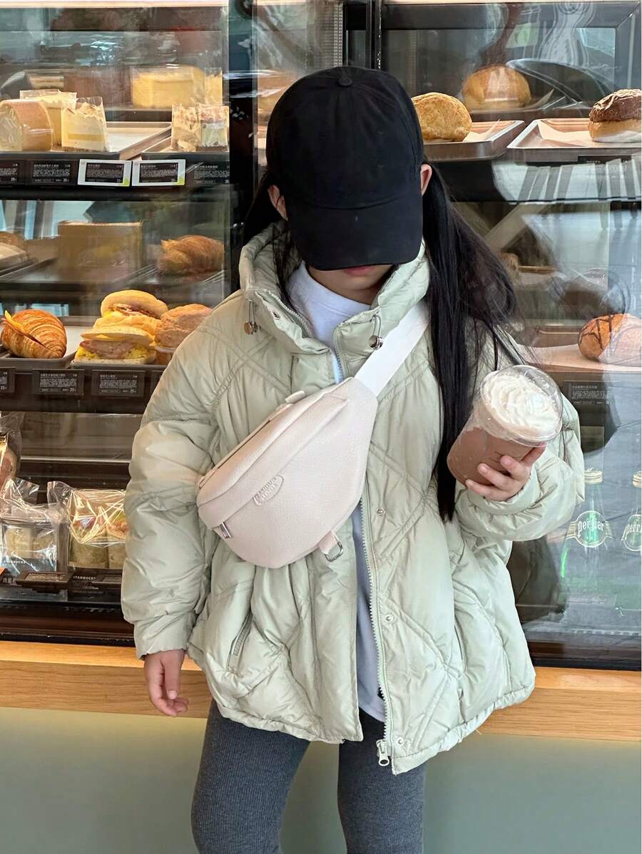 時尚pu童裝胸包/斜背包/腰包/字母設計背包,適用於休閒戶外活動 - 白色 - 查看 1