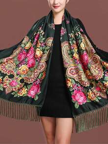 1pc Women's Winter Thick Warm Casual Style Scarf Russian Style Long Shawl - Black - View 2