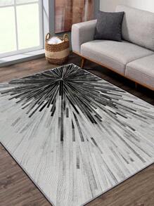 1片灰色幾何圖案區域地毯,放射狀紋線,柔軟舒適的聚酯纖維,長方形易於清潔的防滑機洗,適用於走廊、床邊、客廳、臥室家居裝飾地毯 - 彩色 - 查看 4