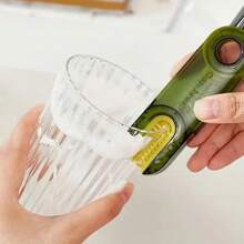 1pc Three-in-one Bottle Cap/feeding Bottle/u-shaped Cup Cleaning Brush Set For Home Kitchen Cleaning, Rotation Cap Cleaning Brush For Water Bottle/glass/thermal Cup Cap Cleaning, Mini U-shaped Silicone Cup Brush - Grey - View 3