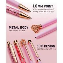 8Pcs Ballpoint Pens Set Purple Pens Set Purple Ballpoint Pen Bling In Black & Blue Metal Crystal Diamond Pen For Journaling Glitter Fancy Pens Gifts For Women Wedding Office,Suitable For Junior High School Primary School Boys And Girls College Student - 粉色 - 查看 6