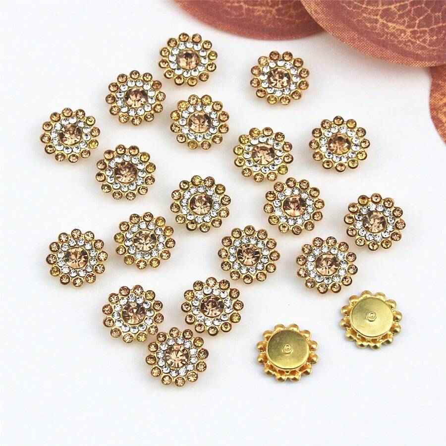 30pcs Sunflower Rhinestone Sewing Beads Golden Claw Base Cabochons for Needlework Bow DIY Accessories Decor - Brown - View 1