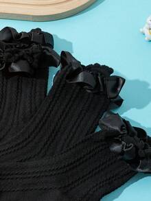 5 Pairs Moisture Wicking & Breathable Solid Color Lolita Style Lace Trim Mid-Calf Socks - Black - View 3