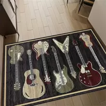 1入組吉他音樂圖案結晶絨毯墊,適用於客廳,咖啡桌,防滑可水洗的足門墊 - 黑色 - 查看 2