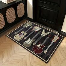 1入組吉他音樂圖案結晶絨毯墊,適用於客廳,咖啡桌,防滑可水洗的足門墊 - 黑色 - 查看 4