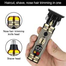 Three In One Electric Gradient Trimmer Zero Gap Hair Clipper T Blade 0.1mm Precision Shaver, Shaver Head, Portable Beard - Metal Three-in-one LCD Digital Display Set - View 5
