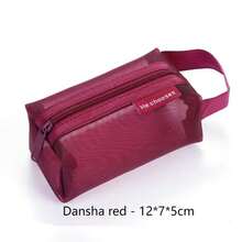 透明網眼洗漱化妝包,大容量旅行洗漱袋,收納袋 - 酒紅色 - 查看 2