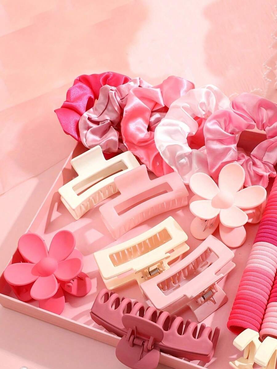 53pcs Women's Elastic Colorful Hair Ties, Sponge Hair Coils, Flower