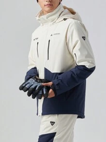 TECTOP 冬季防水户外运动多口袋拉链设计男式滑雪夹克，适合雪地条件滑雪服 - 白色 - 查看 3