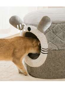 1pc Plush Cartoon Shaped Grey Pet Bed With Two Usage: Bed & Sofa, Removable & Washable, Suitable For Small & Medium-sized Cats, Dogs, Rabbits, Winter, Household Use - Grey - View 4