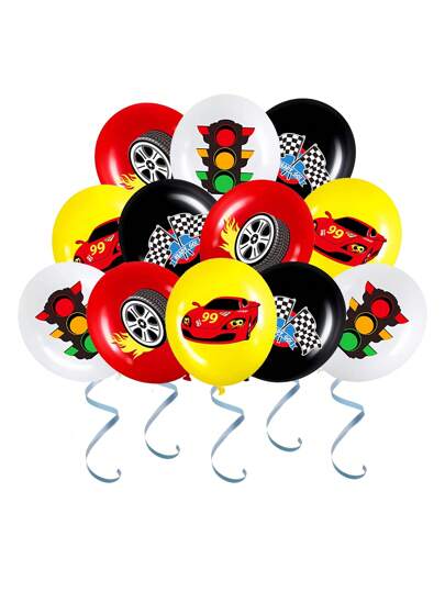 10 قطعة بالونات سيارات السباق قياس 12 بوصة لتزيين حفلة عيد الميلاد، أعلام مربعة لحفلة السباق، بالونات من اللاتكس لمشجعي السباق، تزيين لحفلة عيد الميلاد السريعة عدد واثنان، لوازم تزيين عيد الميلاد