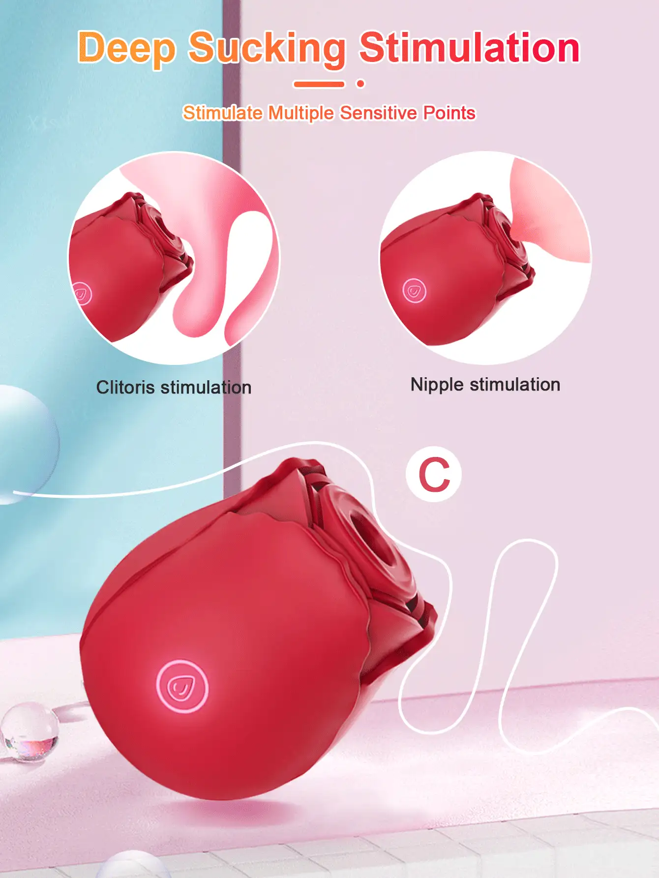 Juguetes sexuales de rosa para mujer, Succionador de rosa vibrador para mujeres, estimulador clitoriano de la succión del clítoris para mujeres, juguetes sexuales juguetes de sexuales