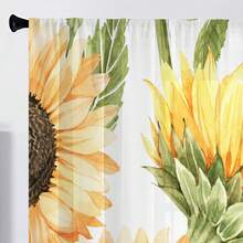 2入組多色向日葵元素印花通簾紗簾幕,適用於家居裝飾-臥室、辦公室、廚房、客廳和書房 - 彩色 - 查看 3