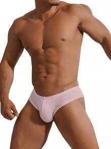 性感男士內褲純色比基尼三角褲,低腰凸起袋三角短褲,舒適透氣模擬絲男士內褲 - 粉色 - 查看 1