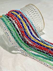 1串(約50顆)圓形玻璃邪眼珠子,適用於diy珠寶製作 - 紅色 - 查看 2