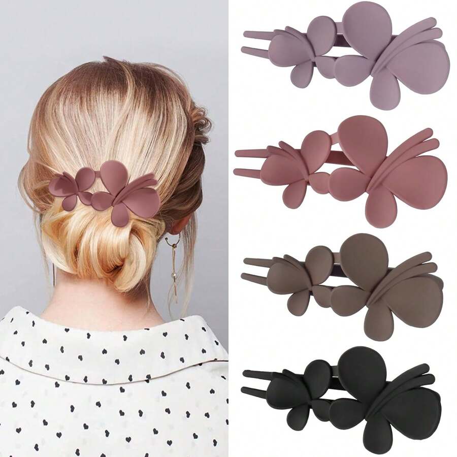 1/4个花朵发夹哑光法式发卡黑色花朵发夹发爪夹防滑发夹优雅发饰女士女孩婚礼派对发饰食人鱼花情人节发爪发夹，头部饰品 - 彩色 - 查看 1