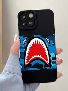 1pc Shark Head Printed Phone Case Compatible With Apple Iphone - Black - View 1