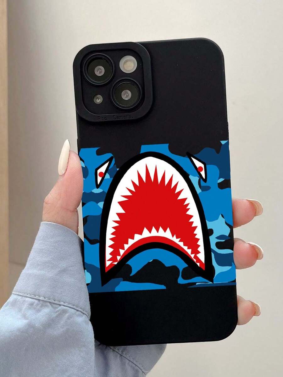 1pc Shark Head Printed Phone Case Compatible With Apple Iphone - Black - View 1
